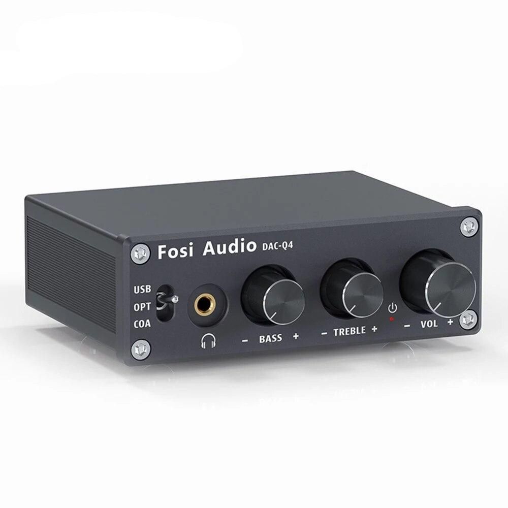 Fosi Audio Q4 Mini Stereo USB Gaming DAC & Headphone Amplifier Audio Converter Adapter for Home Desktop Powered Active Speakers