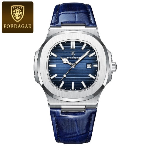 Poedagar Leather Wristwatch - Blue Dial Blue Edition