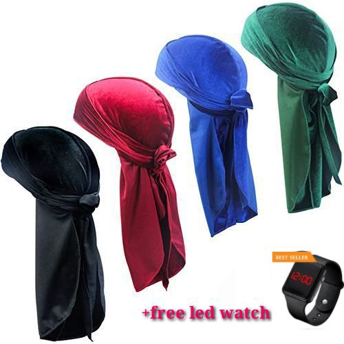 4in1 UNISEX Pirates Doo Rag Durag+Free Led Watch