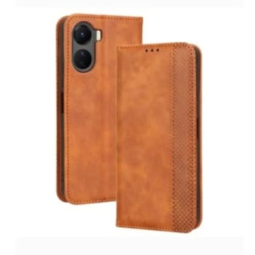 Leather Flip Case For Vivo Y16 & Y02s 4g - Brown
