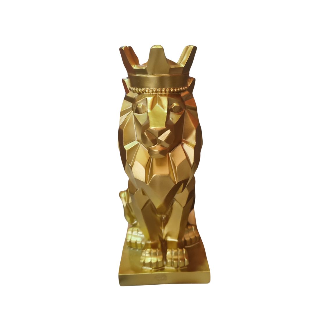 Gold Lion With Crown Sculpture Decorative Figurine