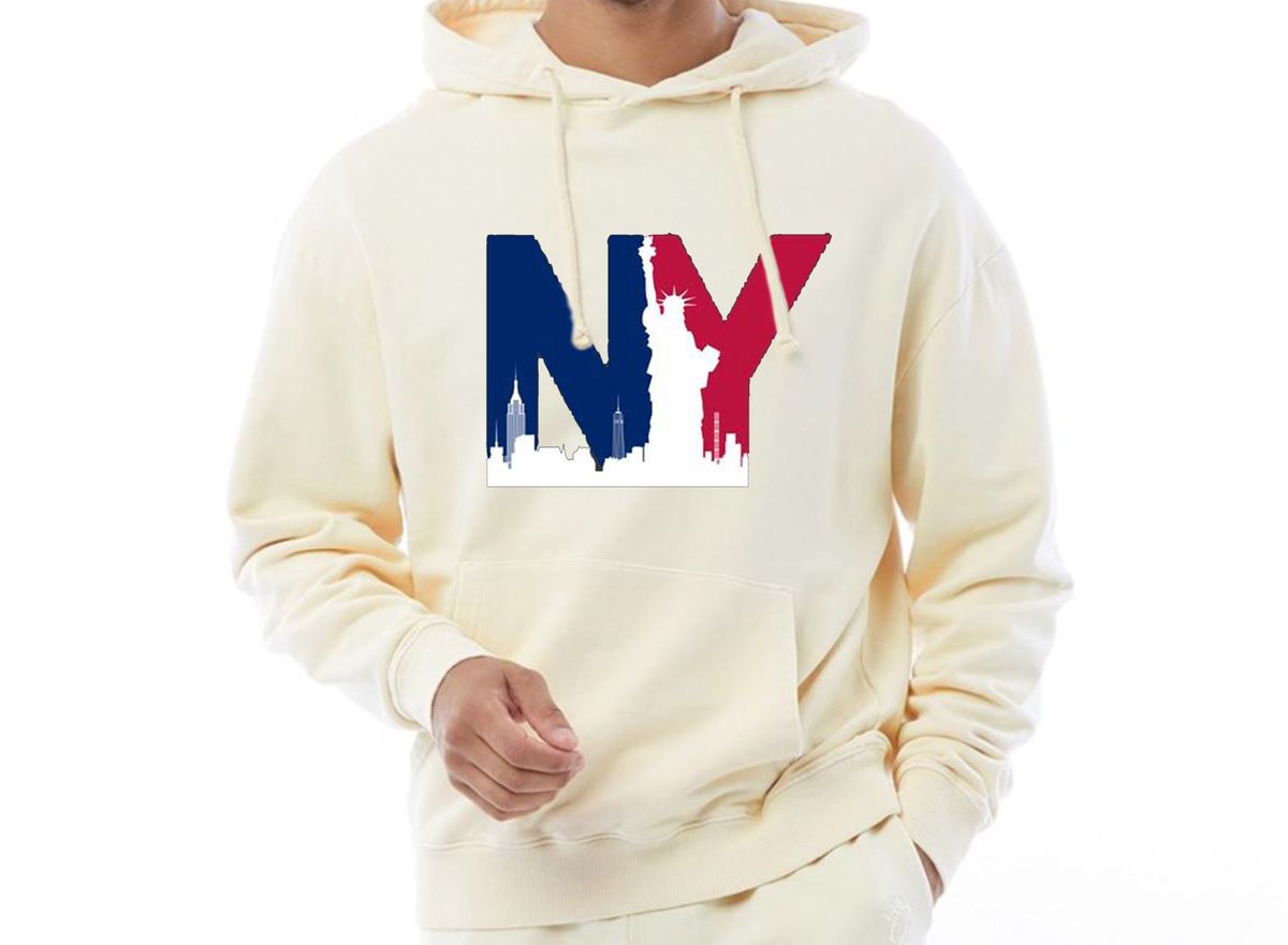 NY New York Printed Hoodie- Cream