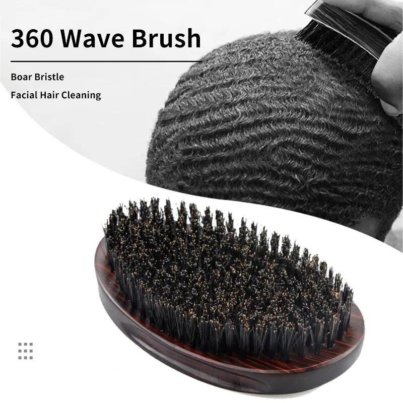 High Quality Private Custom 360 Wave Brush For Men Pure Natural 100% Boar Bristle Oval Shape Curved Waves Hairbrush