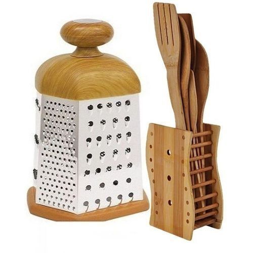 Grater With Wooden Handle + 5 Set Of Kitchen Wooden Spoons