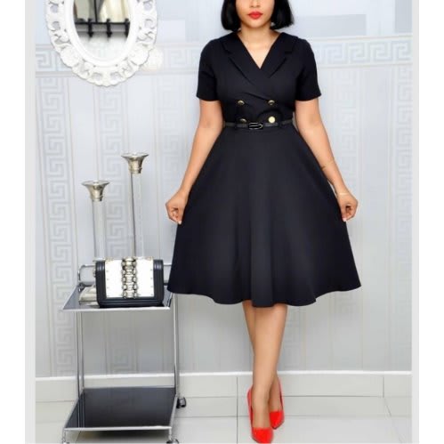 Double Breasted Skater Dress - Black