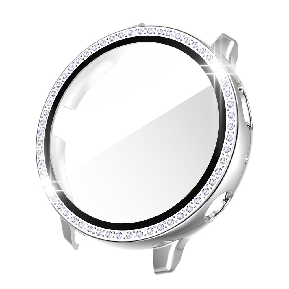 (Silver)Glass Film PC Case For Samsung Galaxy Watch 5 4 Active 2 Cover 40mm 44mm Women Diamond Screen Protector Shell Lightweight Bumper RA