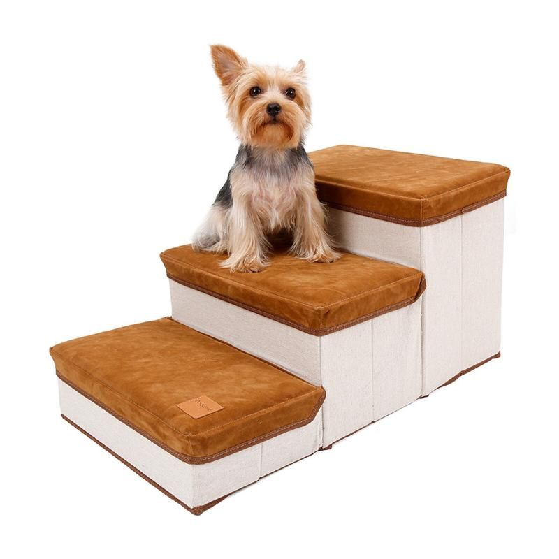 Folding Pet Stairs 3 Steps For Small Dogs (Brown)