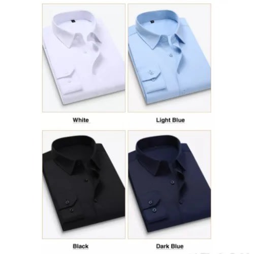 Set Of 4 Long Sleeve Shirt - Black, Dark Blue, White & Sky Blue
