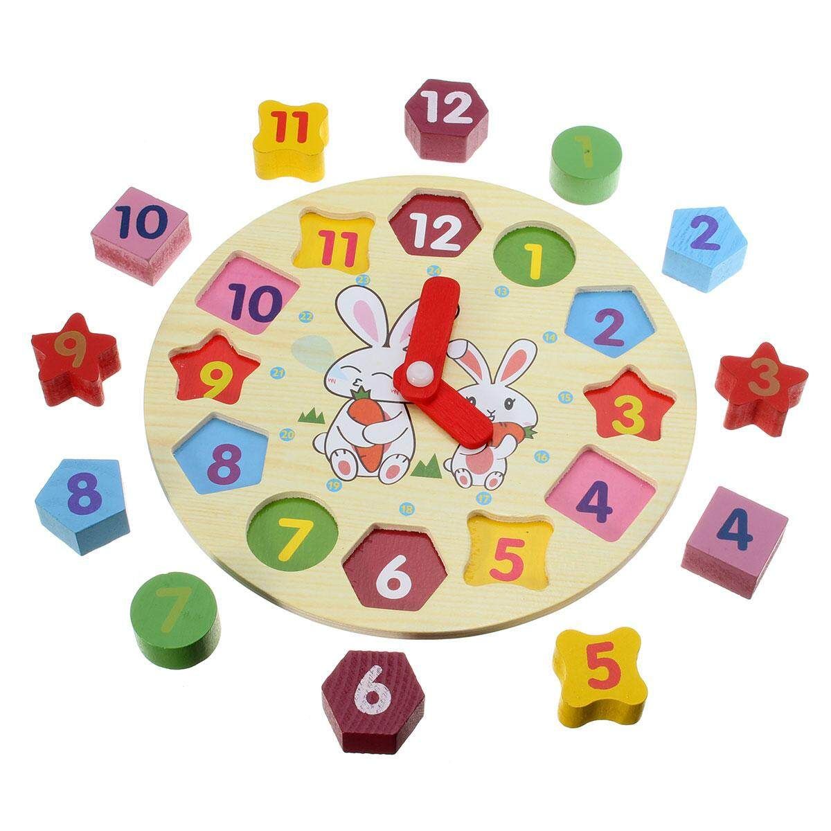 Wooden Blocks Toys Digital Geometry Clock Children's Educational Toy For Baby Boy And Girl Gift