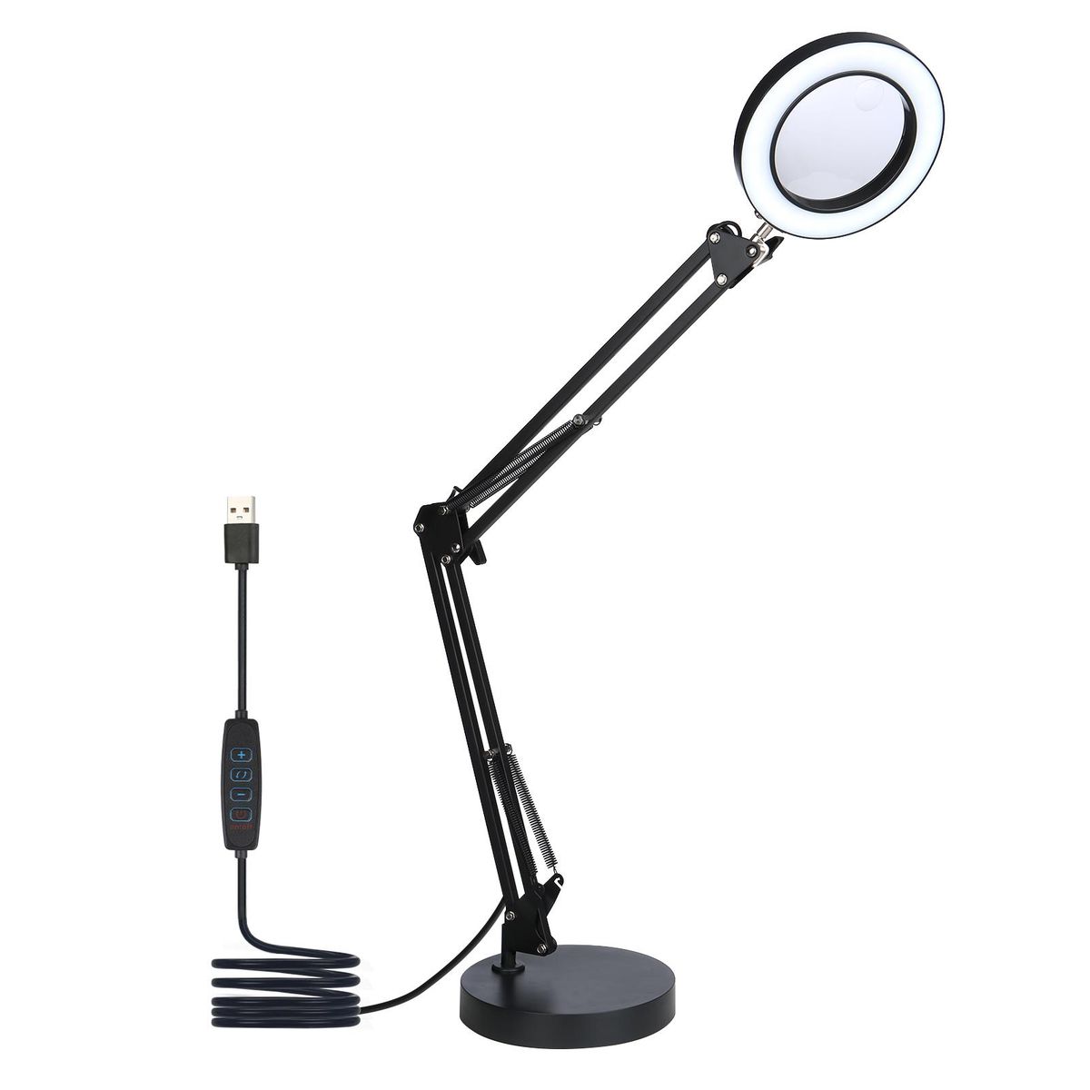 2 In 1 72LEDs 10W 5X/10X Magnifying Glass Desk Lamp LEDs Lighted Magnifier with Metal Clamp USB Powered/ 3 Colors Temperature Changing/ 10 Levels Dimmable Brightness Adjustable/ Power-off Memory Function/  Adjustable Illumination Angle/ with Foldable Flex