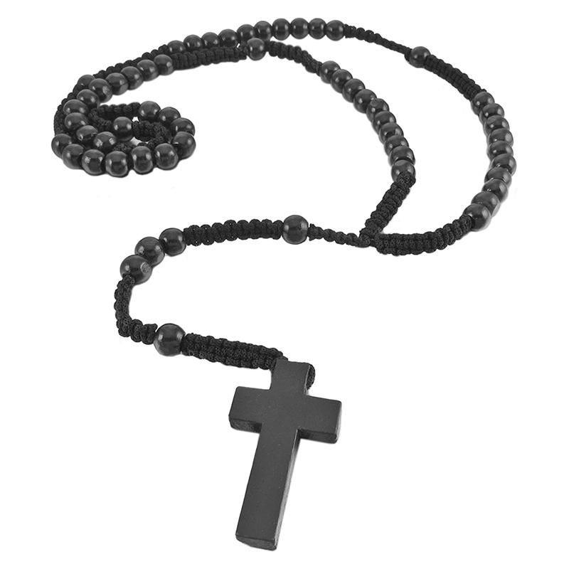 Wooden Pendant Pendant Neck Black Beads Retro 24 Inches Rosary Chain Chain Man