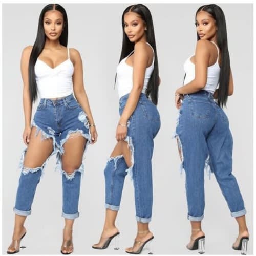 Ripped Boyfriend High Waist Denim Jean