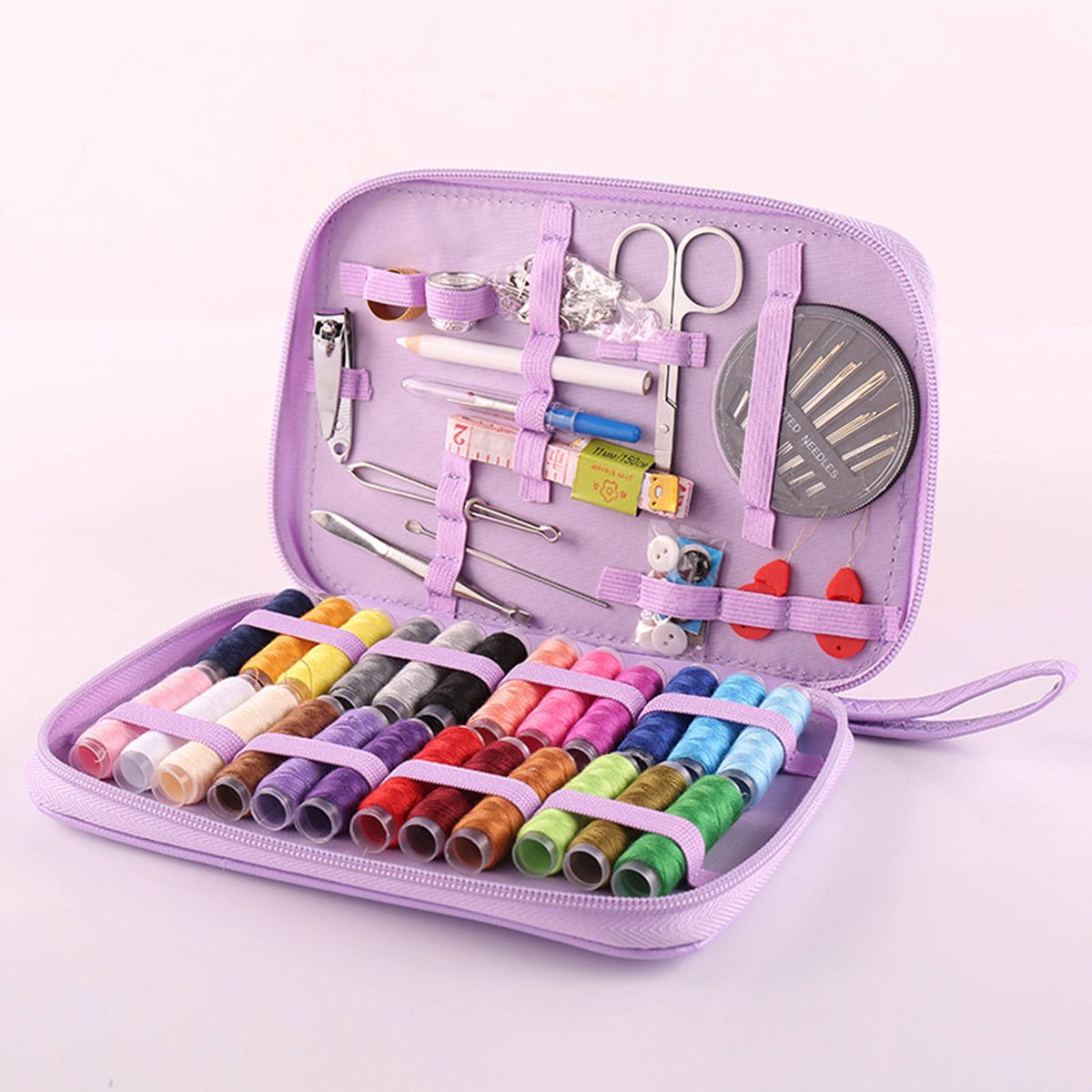 Sewing Kit Case Needles  Threader Sewing Supplies Home W Purple