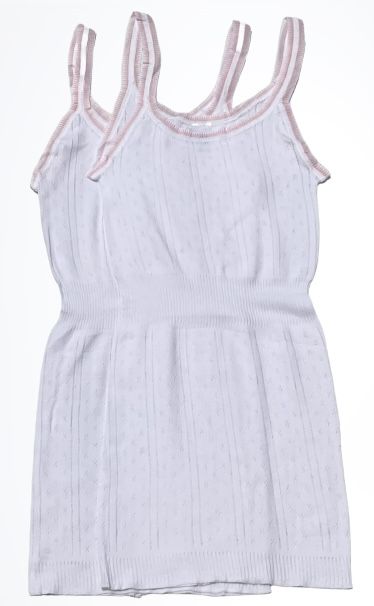 2 Pack Girls White Singlet- Pink Trimmings