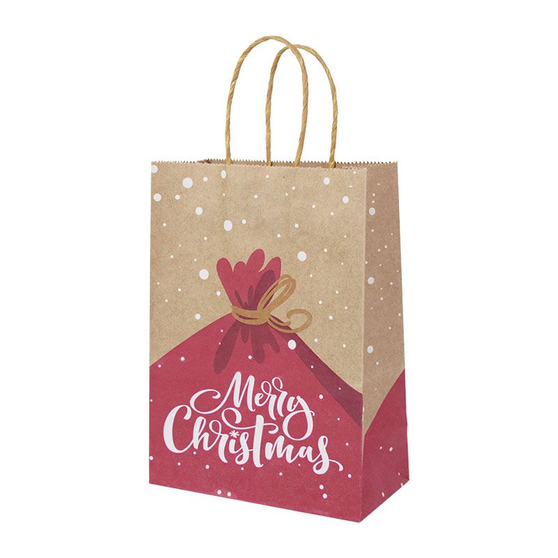 5pcs Merry Christmas Kraft Paper Handle Bag Candy Gift