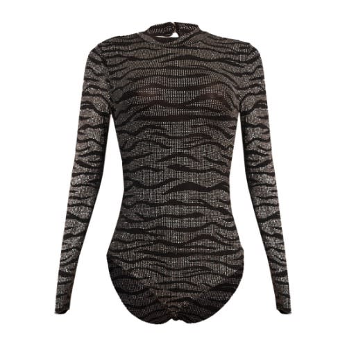 Glittering Open Back Bodysuit - Black & Silver