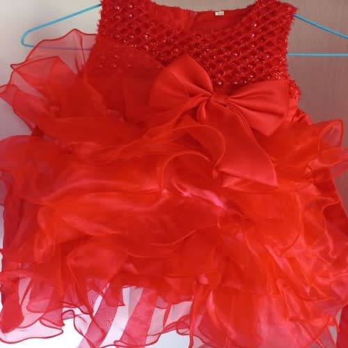 Beaded Party Girls Dress - Red