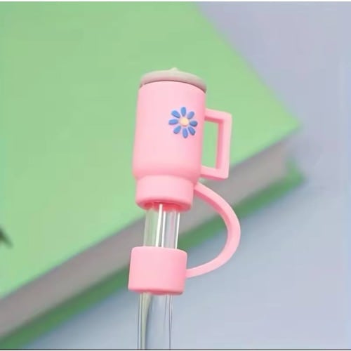 Silicone Drinkware Straw Topper Lid - Pink