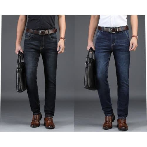 Two Pieces Stock Jeans For Men - Dark Blue + Mixed Black