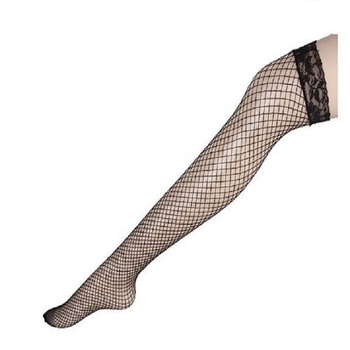 Sexy Lace Top Fishnet Mesh Thigh High Stockings-BLACK