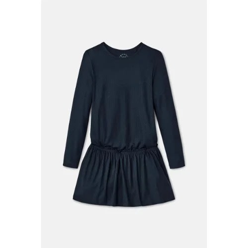 Girl Long Sleeve Textured Dress - Navy