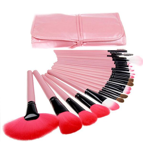 24 Piece Premium Synthetic Hair Makeup Brush Set-Pink