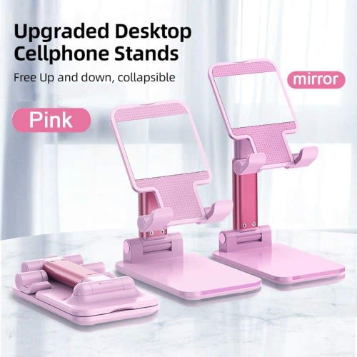 Adjustable Foldable Cell Phone Portable Desktop Stand With Face Mirror