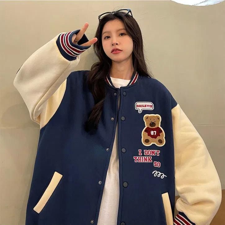 Student's internet celebrity Little Bear baseball jacket cardigan for women's spring and autumn