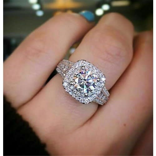 Ladies Silver Plated Sparky Cubic Zirconia Engagement Ring
