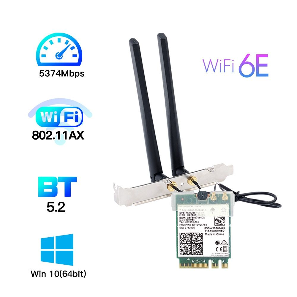 5374Mbps Wi-Fi 6E Intel AX210 Bluetooth 5.2 Desktop Kit Wifi Wireless Network