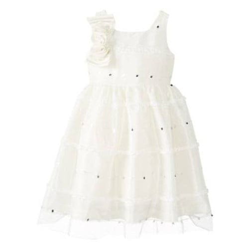 Little Girls' Party Dress With Corsage At Shoulder, Ivory