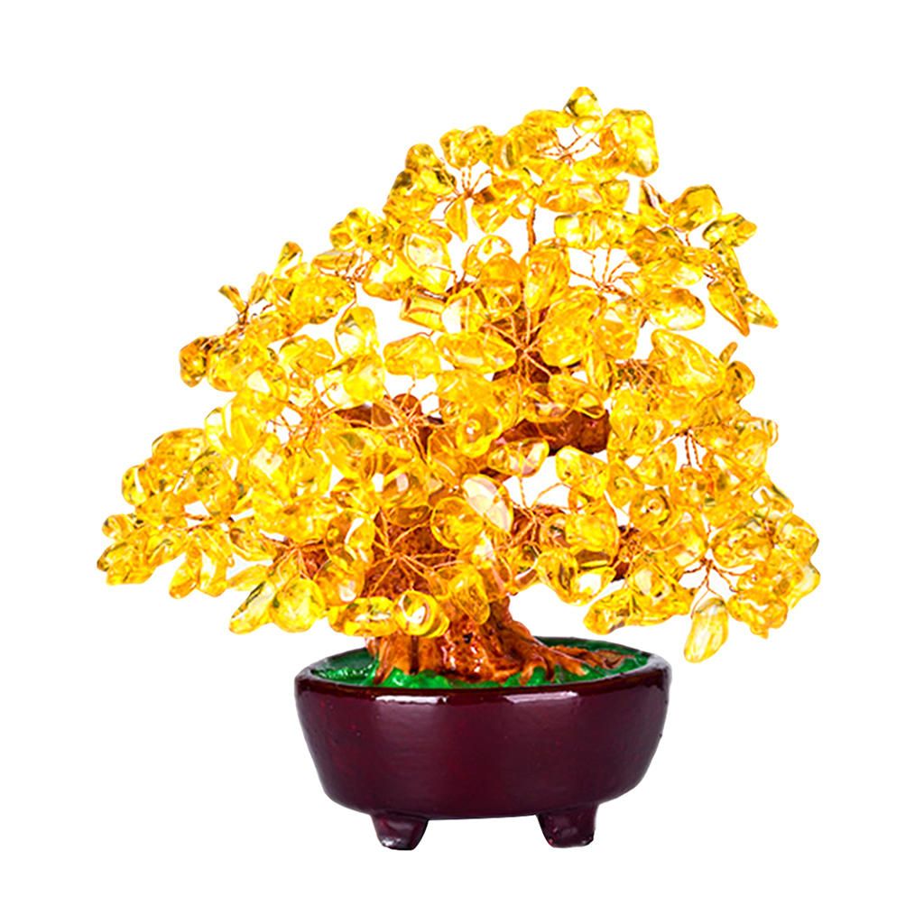 7inch Feng Shui Crystal Money Wealth Luck Tree For Office Home Yellow