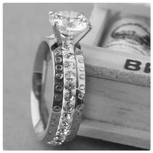 Stainless Steel Engagement Ring For Women - Silver Tone