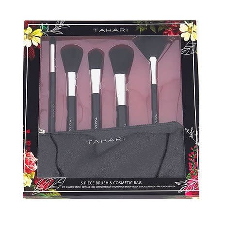 Brush & Cosmetic Bag Set - 5 Pieces - Black