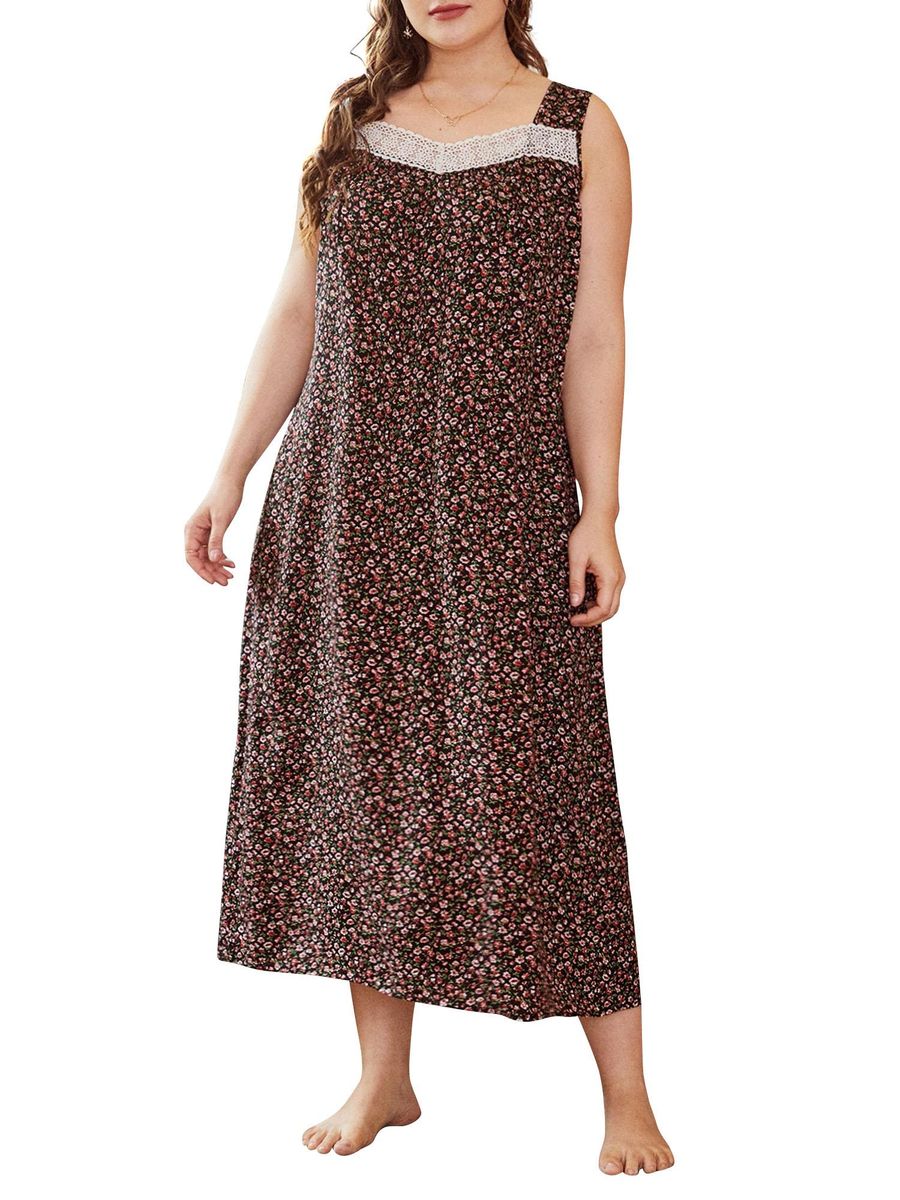 Women Lounger Dress Floral Printed Sleeveless Plus Size Loose Nightgowns Lounging Pyjamas