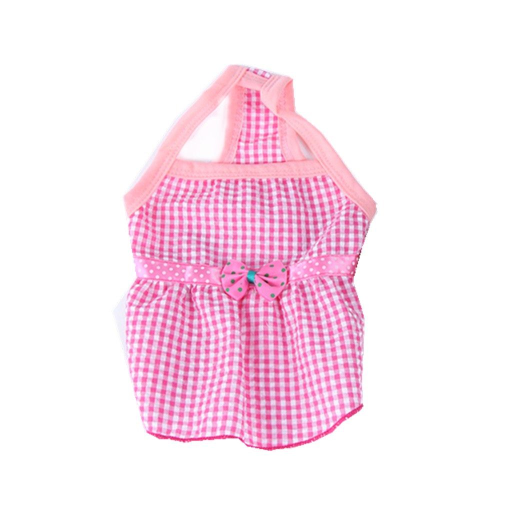Casual Plaid Summer Vest T-shirt For Pet Dog Puppy Bowtie Apparel Pink