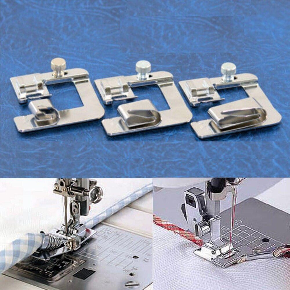 3Pcs Ruffler Wide ROLLED HEM SET 1/2" - 3/4" - 1" Sewing Machine Hemmer Foot