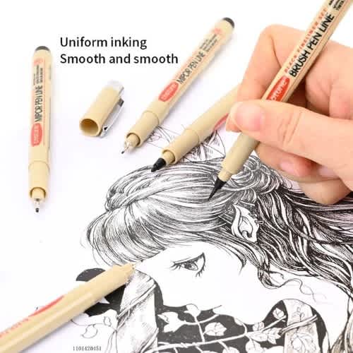 12pcs Manga Black Fineliner Marker Pens Art Supplies Waterproof Sketching Sakura Pigma Mic
