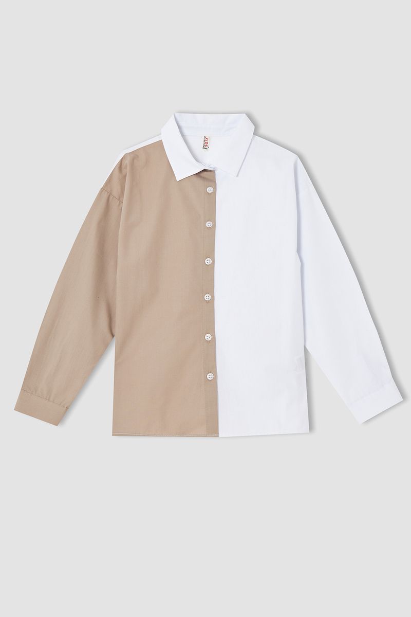 Girl - Regular Fit Woven Long Sleeve Shirt - Ecru