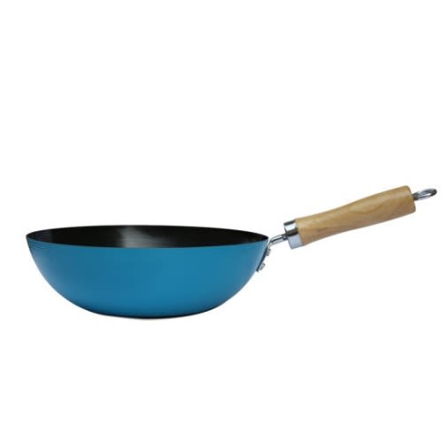 Deep Non Stick Carbon Steel Wok - Blue 28cm Large