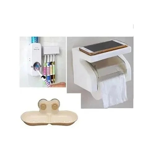 Soap Dish, Toilet Paper Roll & Toothpaste Dispenser And Tooth Brush Holder