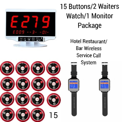 Hotel Restaurant/bar Waiters/customers Service Wireless Call 15button/2watch/1monitor Pack