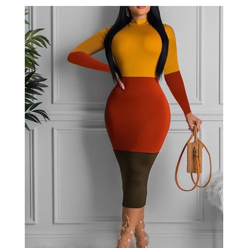 Spliced O Neck Dress - Multicolour