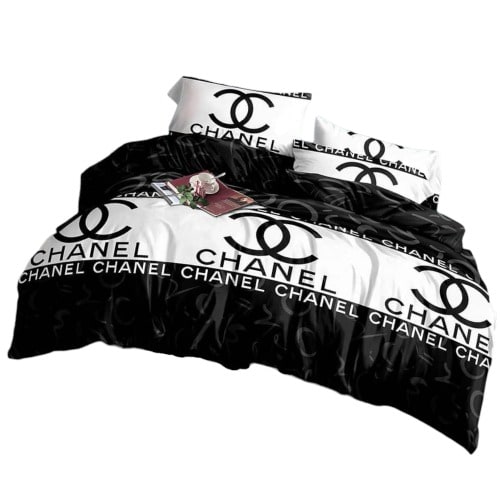 Chanel Inspired Bedsheet And 2 Pillow Case Bedding Set - Black/white - 6 By 6
