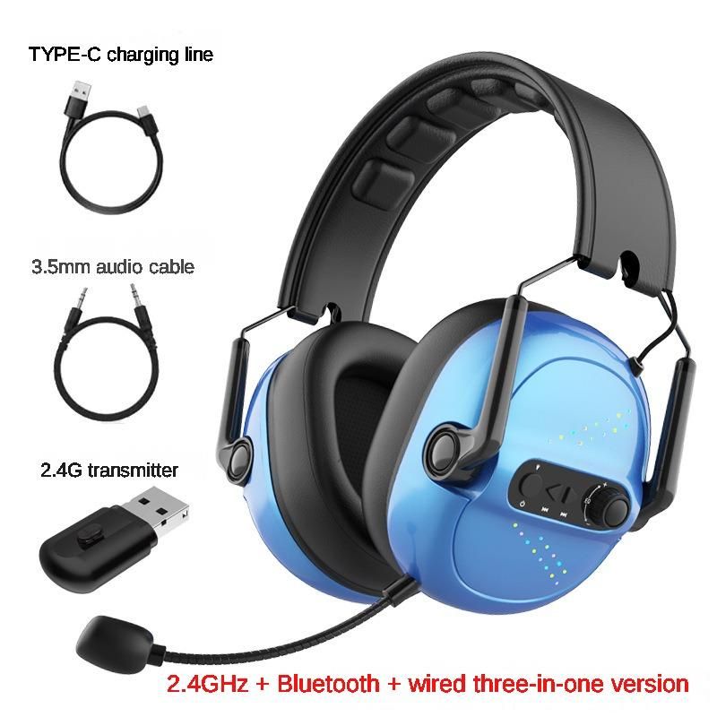 Wireless gaming headset with detachable microphone, 2.4GHz and Bluetooth 5.0 dual connection modes, foldable ear cups, sky blue