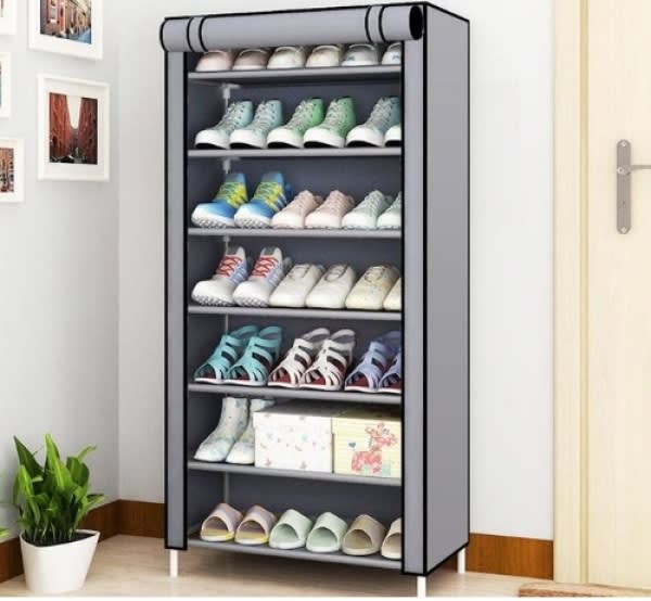 Stainless Shoe Rack With Fabric Cover For 24-pairs - Grey