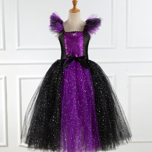 Girls Dress [Red Heart Long Section*Cake Dress*Net Yarn Princess Dress]-Purple