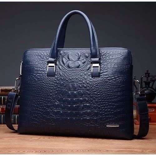 Men's Crocodile Skin Messenger Bag - Navy Blue