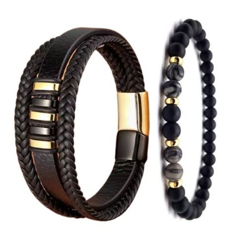 Double Beads Men Bracelet-Black