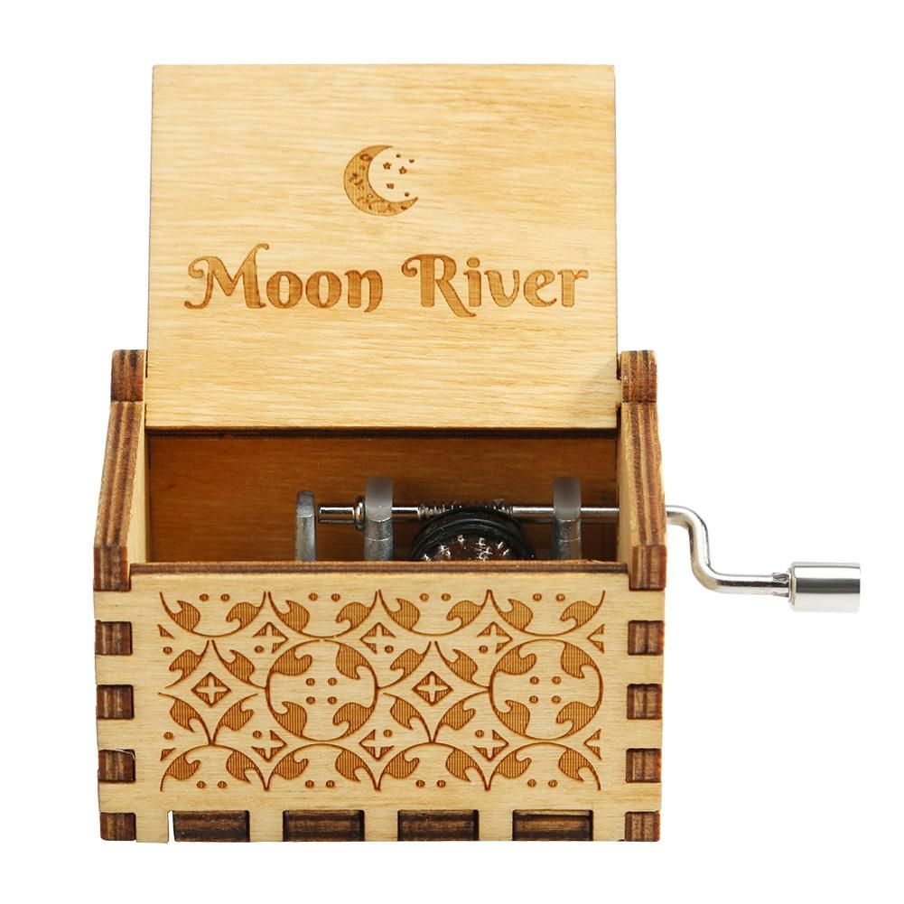 Retro Vintage Wooden Hand Cranked Music Box Exquisite Elegance Pirates Of The-Moon Rive